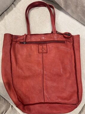 Harbour 2nd Red Leather Tote Bag with Front Zip Pocket